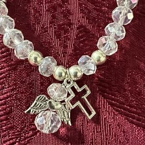 Crystal Beaded Bracelet with Cross Charm